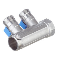 Коллектор Henco 1 ВР(г) х 2 выхода 3/4 НР(ш) ЕК х 1 НР(ш) с шаровыми кранами (VB060502-BLAUW) - фото 2