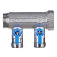 Коллектор Henco 1 ВР(г) х 2 выхода 3/4 НР(ш) ЕК х 1 НР(ш) с шаровыми кранами (VB060502-BLAUW) - фото 6