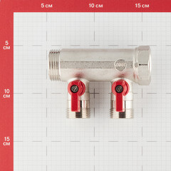 Коллектор Henco 1 ВР(г) х 2 выхода 3/4 НР(ш) ЕК х 1 НР(ш) с шаровыми кранами (VB060502-ROOD) - фото 3