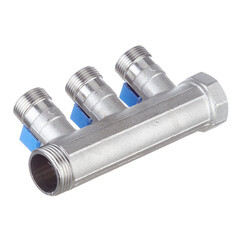 Коллектор Henco 1 ВР(г) х 3 выхода 3/4 НР(ш) ЕК х 1 НР(ш) с шаровыми кранами (VB060503-BLAUW) - фото 2