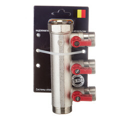 Коллектор Henco 1 ВР(г) х 3 выхода 3/4 НР(ш) ЕК х 1 НР(ш) с шаровыми кранами (VB060503-ROOD) - фото 3