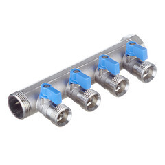 Коллектор Henco 1 ВР(г) х 4 выхода 3/4 НР(ш) ЕК х 1 НР(ш) с шаровыми кранами (VB060504-BLAUW) - фото 1