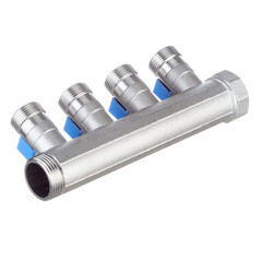 Коллектор Henco 1 ВР(г) х 4 выхода 3/4 НР(ш) ЕК х 1 НР(ш) с шаровыми кранами (VB060504-BLAUW) - фото 6