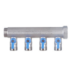 Коллектор Henco 1 ВР(г) х 4 выхода 3/4 НР(ш) ЕК х 1 НР(ш) с шаровыми кранами (VB060504-BLAUW) - фото 5