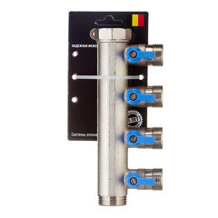 Коллектор Henco 1 ВР(г) х 4 выхода 3/4 НР(ш) ЕК х 1 НР(ш) с шаровыми кранами (VB060504-BLAUW) - фото 3