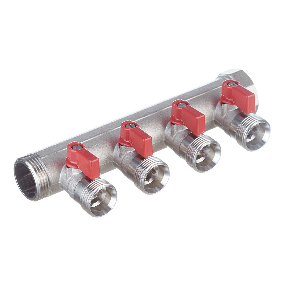Изображение товара Коллектор Henco VB060504-ROOD с 4 отводами из латуни для водоснабжения и отопления
