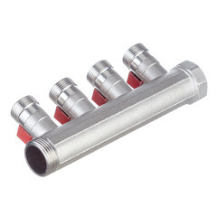 Коллектор Henco 1 ВР(г) х 4 выхода 3/4 НР(ш) ЕК х 1 НР(ш) с шаровыми кранами (VB060504-ROOD) - фото 6