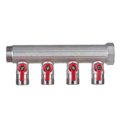 Коллектор Henco 1 ВР(г) х 4 выхода 3/4 НР(ш) ЕК х 1 НР(ш) с шаровыми кранами (VB060504-ROOD) - фото 5