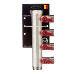 Коллектор Henco 1 ВР(г) х 4 выхода 3/4 НР(ш) ЕК х 1 НР(ш) с шаровыми кранами (VB060504-ROOD) - фото 3