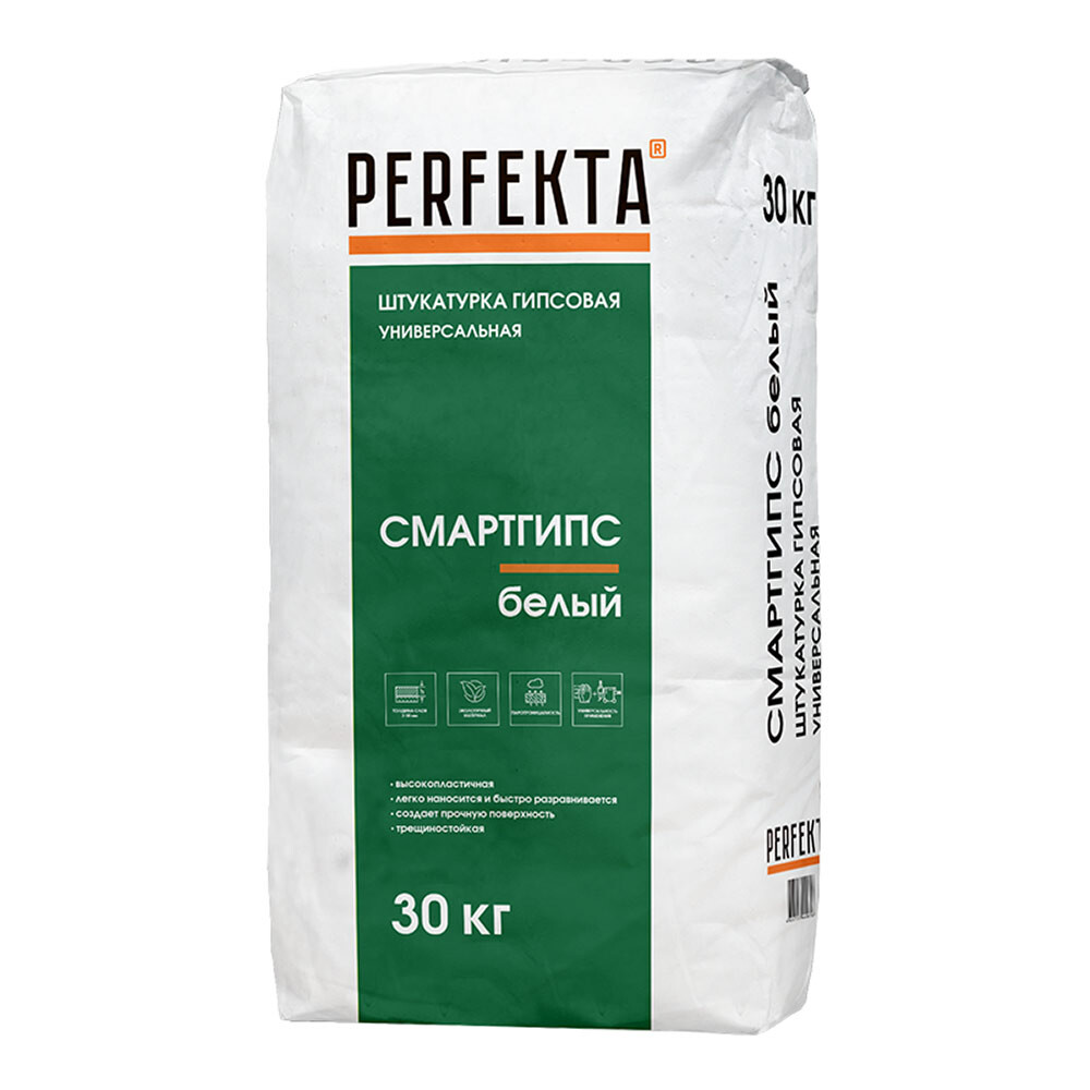 Изображение товара Гипсовая штукатурка Perfekta Смартгипс белая 30 кг для внутренней отделки стен