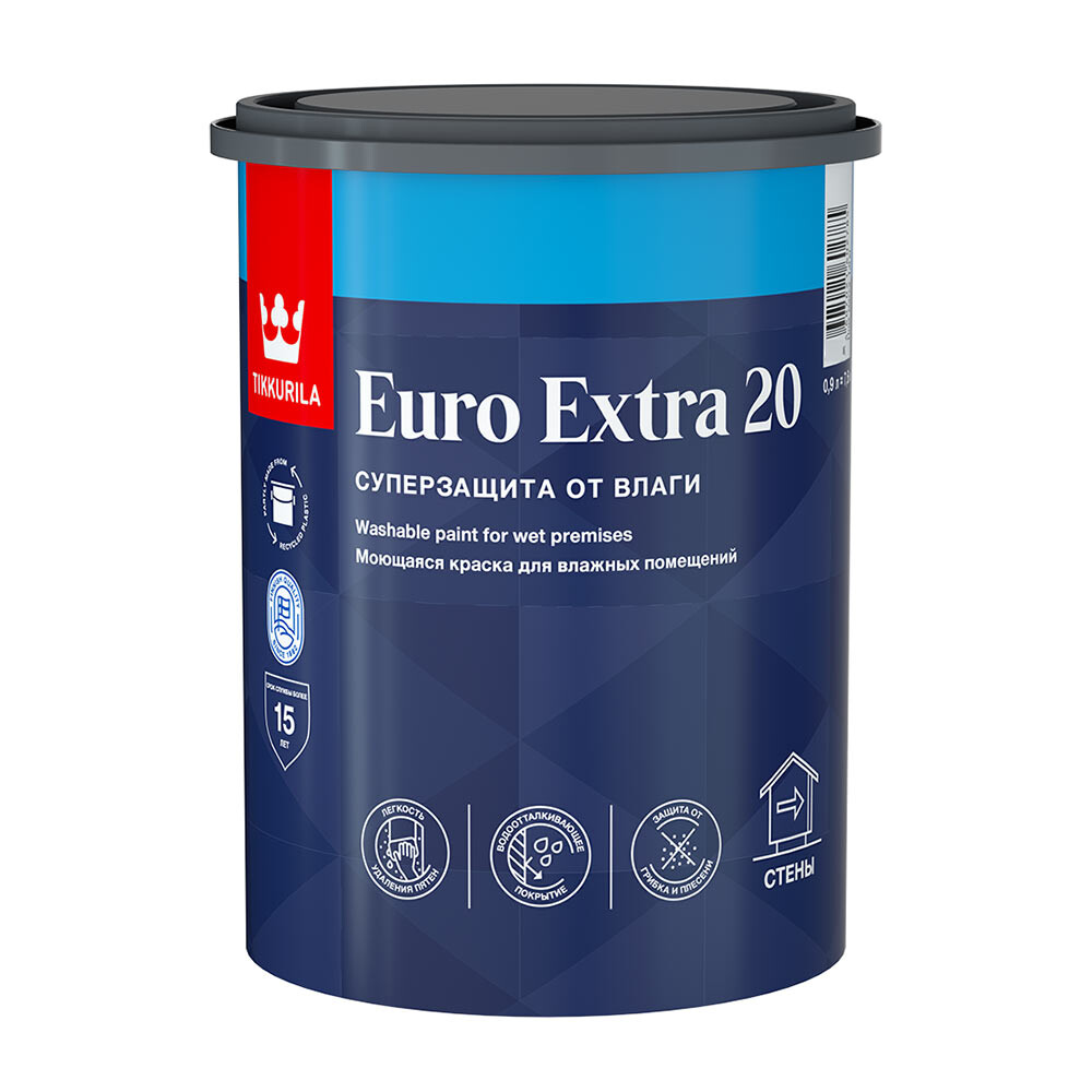 Изображение товара Краска моющаяся Tikkurila Euro Extra 20 база C 0,9 л бесцветная влагостойкая