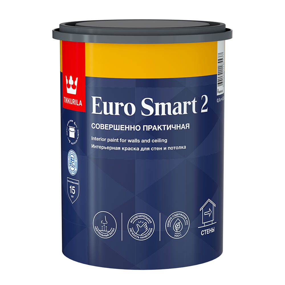 Изображение товара Краска интерьерная Tikkurila Euro Smart 2 база А 0,9 л белая