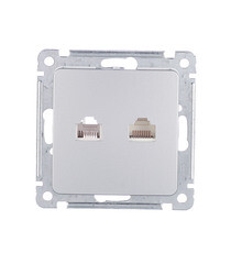 Розетка компьютерная/ телефонная Hegel Master встраиваемая серебро RJ11/ RJ45 (РСКТ-440-06) - фото 1