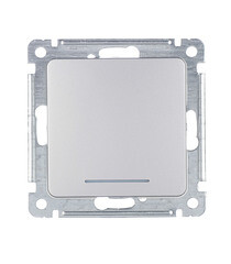 Выключатель Hegel Master одноклавишный встраиваемый серебро с самовозвратом с подсветкой (ВС10-432-06) - фото 1