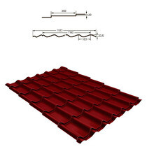Металлочерепица 1,18х3,6 м 0,5 мм Классик красное вино RAL 3005 полиэстер - фото 3
