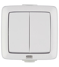 Выключатель Hegel Alfa двухклавишный накладной белый с подсветкой (ВА10-252)