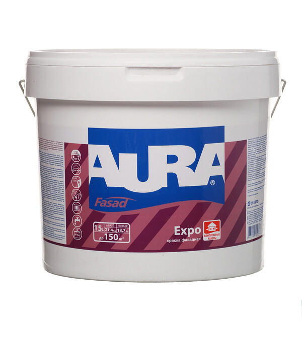 Изображение товара Акриловая фасадная краска Aura Fasad Expo 15л белая материал для наружных и внутренних работ