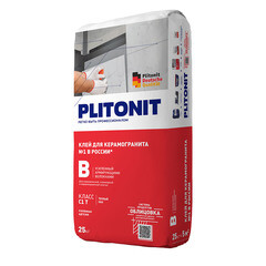 Клей для плитки и керамогранита Plitonit В усиленный с армирующими волокнами серый класс С1 Т 25 кг
