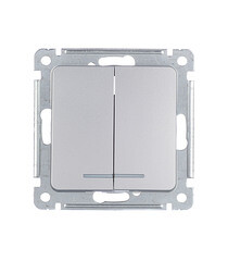 Выключатель Hegel Master двухклавишный встраиваемый серебро с подсветкой (ВС10-452-06) - фото 1