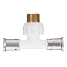 Тройник Henco (14PKW-200520) 20(пресс) х 3/4 НР(ш) х 20(пресс) белый PVDF
