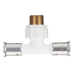 Изображение товара Тройник Henco (14PKW-200520) 20(пресс) х 3/4 НР(ш) х 20(пресс) белый PVDF