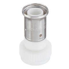 Муфта с накидной гайкой Henco (26PKW-2005) 20(пресс) х 3/4 ВР(г) белая PVDF - фото 1