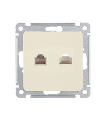 Изображение товара Розетка компьютерная/ телефонная Hegel Master встраиваемая слоновая кость RJ11/ RJ45 (РСКТ-440-01)