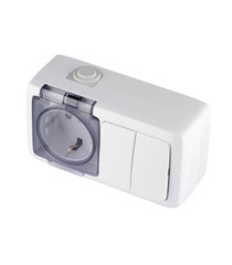 Блок выключатель и розетка Hegel Alfa двухклавишный накладной белый со шторками (БА 16-222) - фото 5