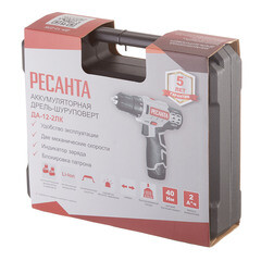 Дрель-шуруповерт аккумуляторная Ресанта ДА-12-2ЛК 12 В 2 Ач Li-Ion 2 АКБ и ЗУ (75/14/2) - фото 6