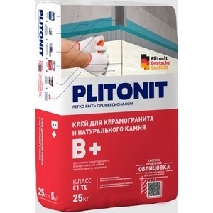 Клей для плитки/ керамогранита/ камня Plitonit В+ серый (класс С1) 25 кг