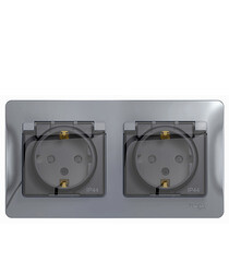 Розетка Systeme Electric Glossa встраиваемая алюминий со шторками с крышкой (GSL000347) - фото 1