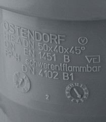 Тройник Ostendorf HTEA d50х40 мм 45° пластиковый для внутренней канализации (112210) - фото 3