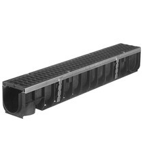 Лоток водоотводный пластиковый 1000х145х155 мм Gidrolica с чугунной решеткой класс D400 (800109D) - фото 1