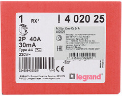 УЗО Legrand RX3 40А 1P+N тип AC 30 мА 10 кА (402025) - фото 3