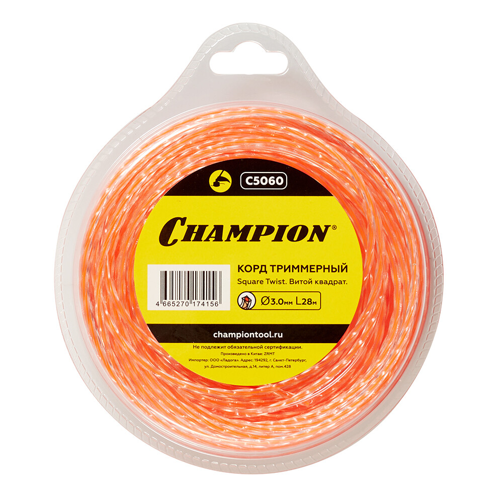 Изображение товара Леска для триммера Champion Square Twist DUO витой квадрат 3 мм х 28 м красная (C5060)