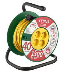 Удлинитель Союз без заземления 40 м на катушке 1,3 кВт 4 розетки ПВС 2х0,75 кв.мм IP20 - фото 1