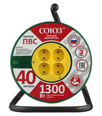 Удлинитель Союз без заземления 40 м на катушке 1,3 кВт 4 розетки ПВС 2х0,75 кв.мм IP20 - фото 4
