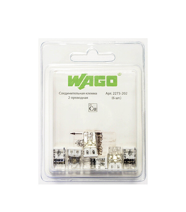 Клемма на 2 провода Wago 2273-202 0,5-2,5 кв. мм самозажимная без пасты (6 шт.)