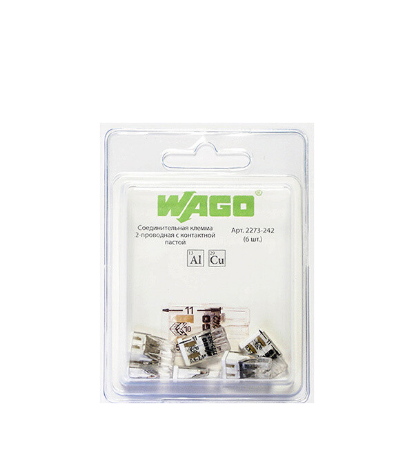 Клемма на 2 провода Wago 2273-242 0,5-2,5 кв.мм самозажимная с пастой (6 шт.) (2585/2273-242)