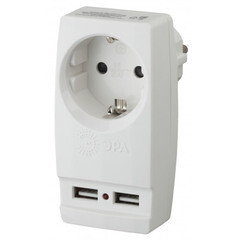 Разветвитель одиночный ЭРА SP-1e-USB-W 2 USB с заземлением 16 А белый (607319)