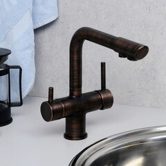 Смеситель для кухни WasserKraft античная бронза с подключением к фильтру однорычажный (A8047) - фото 2