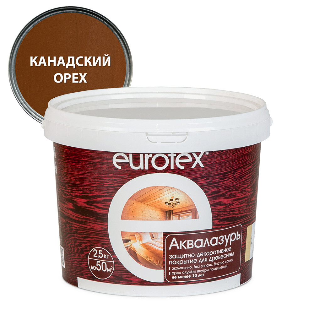 Изображение товара Акриловый лак антисептик Eurotex для древесины канадский орех 2,5 л