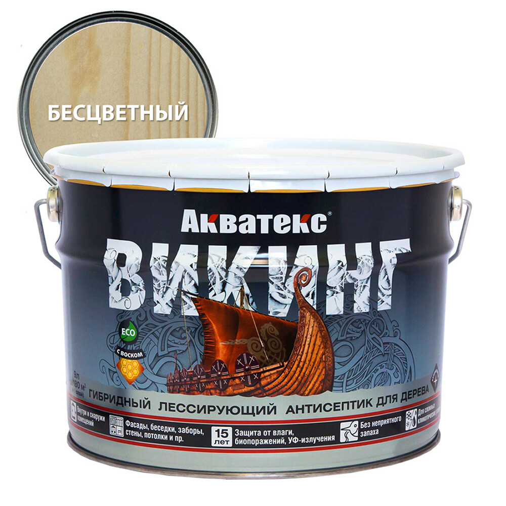 Изображение товара Антисептик Акватекс Викинг декоративный для дерева бесцветный 9 л