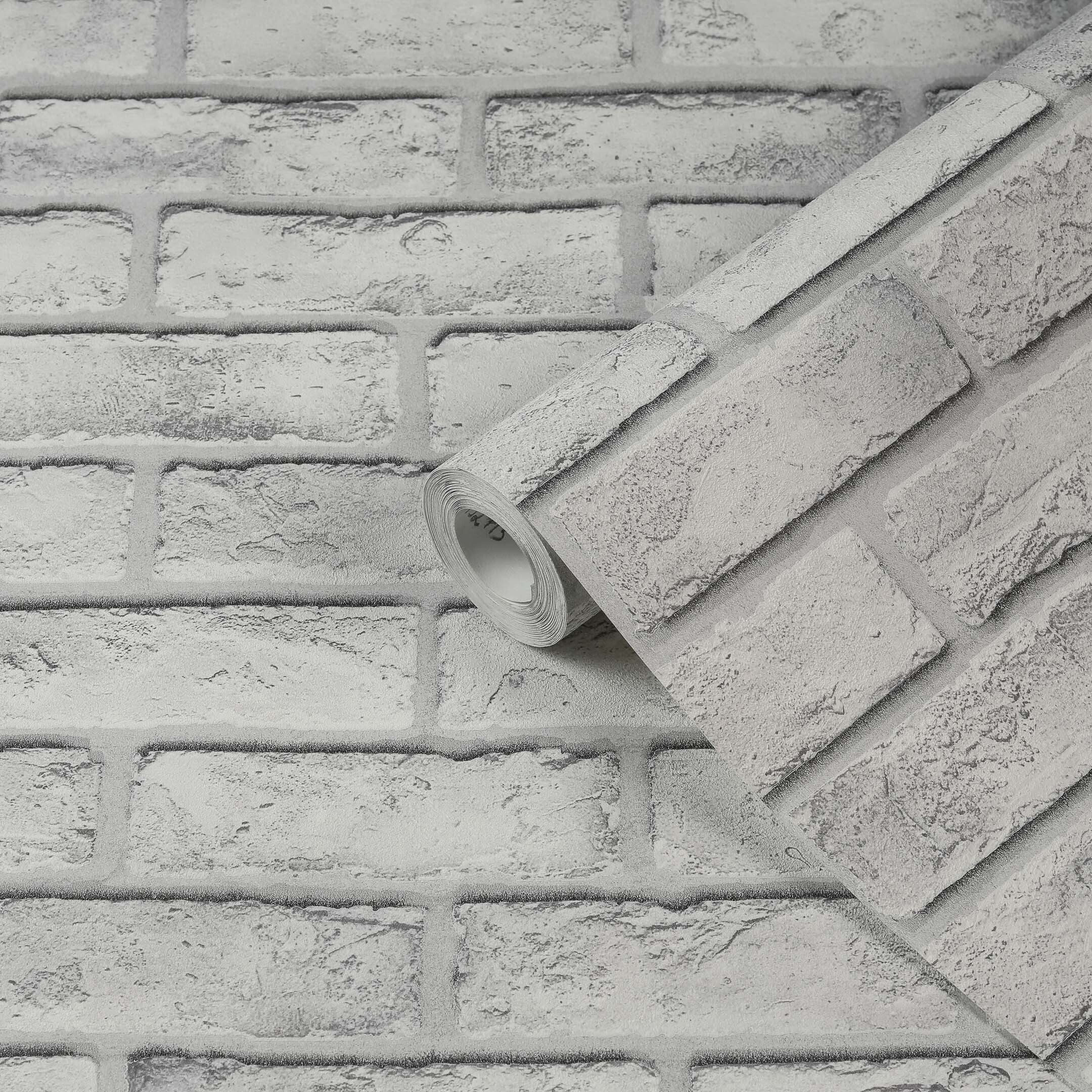 Изображение товара Обои из винилового на флизелиновой основе с кирпичным рисунком Серый 1,06х10,05 м