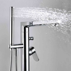 Смеситель для ванны напольный WasserKraft Dinkel хром однорычажный с коротким изливом с лейкой (5821) - фото 4