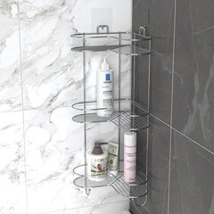 Полка для ванной Kleber Lite угловая трехъярусная с крючками 240х240х550 мм металл/силикон хром (KLE-LT056) - фото 3