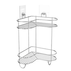 Изображение товара Полка для ванной Kleber Lite угловая двухъярусная с крючками 240х240х425 мм металл/силикон хром (KLE-LT083)