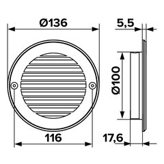 Решетка вентиляционная пластиковая наружная Era РКН d136 мм с фланцем d100 мм белая - фото 3