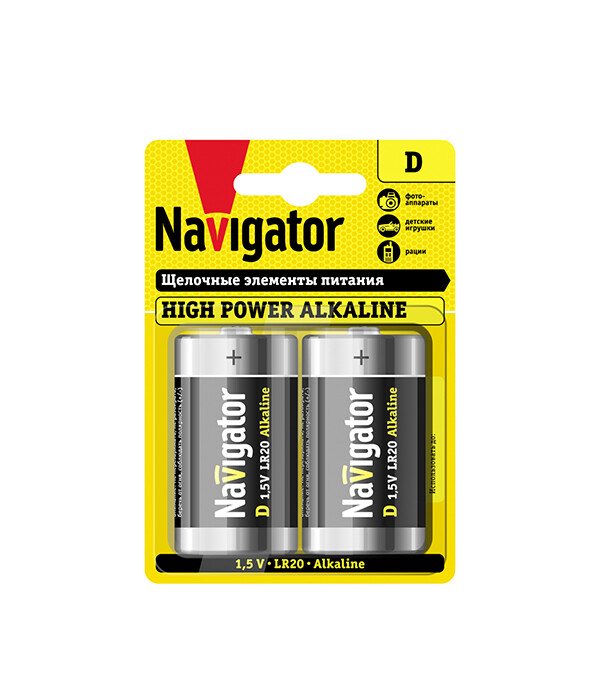 Изображение товара Батарейка Navigator D LR20 1,5 В (2 шт.) — щелочная, длительный срок службы