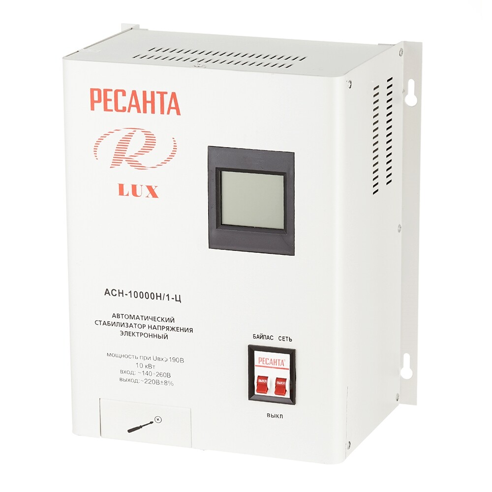 Изображение товара Стабилизатор напряжения Ресанта АСН-10000 Н/1-Ц Lux, 12,5 кВА, релейный, навесной
